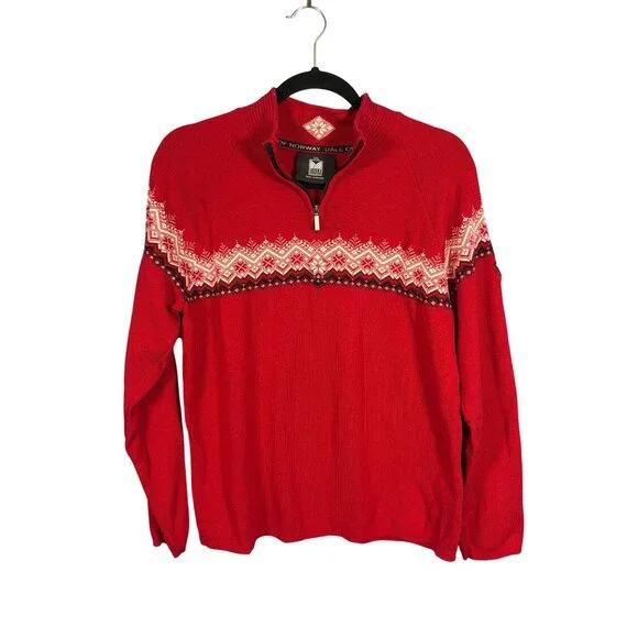 Dale of Norway Classic Pullover Sweater Women's XL 1/4 zip Red White Black - Picture 4 of 14
